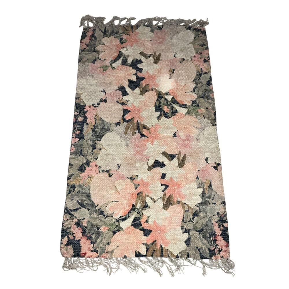 Green And Pink And Beige Floral Accent Rug Size 46x26.5